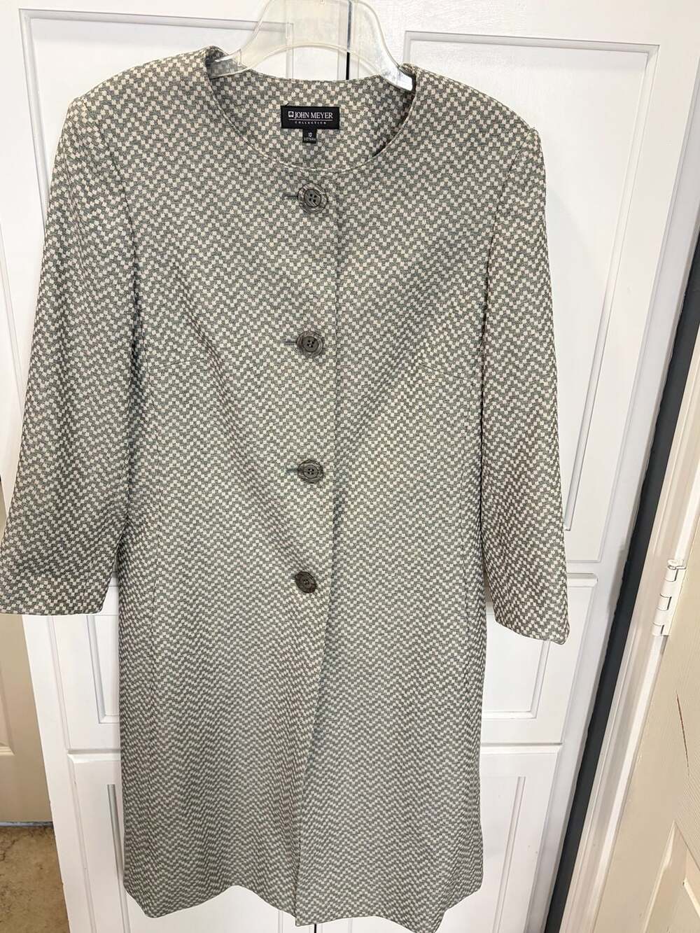 John Meyer Collection Classy Gray and White Checkered Long Pea Coat Size 10